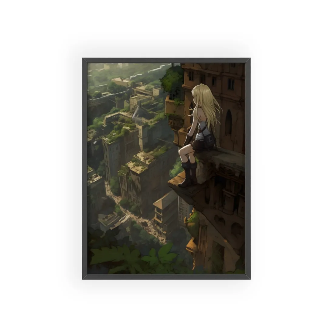 Dramatic Anime Goddess: Flying Through Expansive Sky - Framed Poster