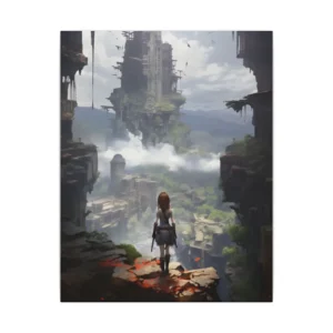 Woman Overlooking Ruined Valley Tower Canvas Print