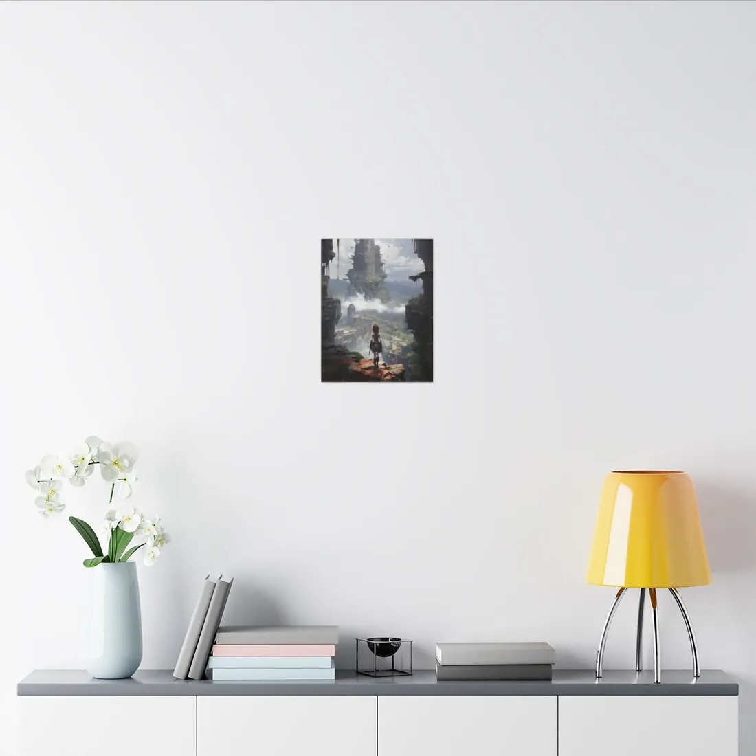 Dramatic Anime Red-Haired Bird in Flight: Mid-Air Motion Digital Art - Canvas