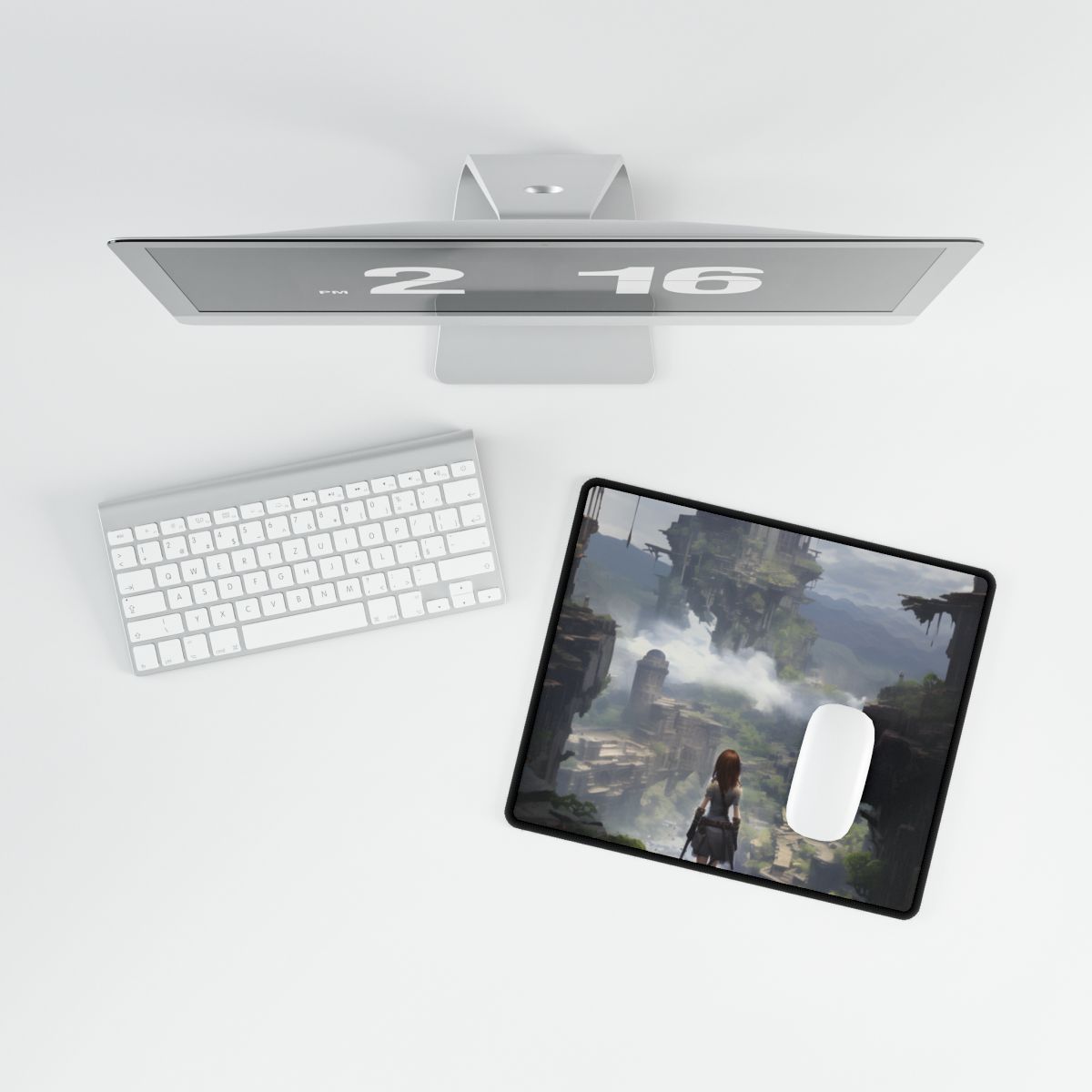 Dramatic Anime Red-Haired Bird in Flight: Mid-Air Motion Digital Art - Desk Mat