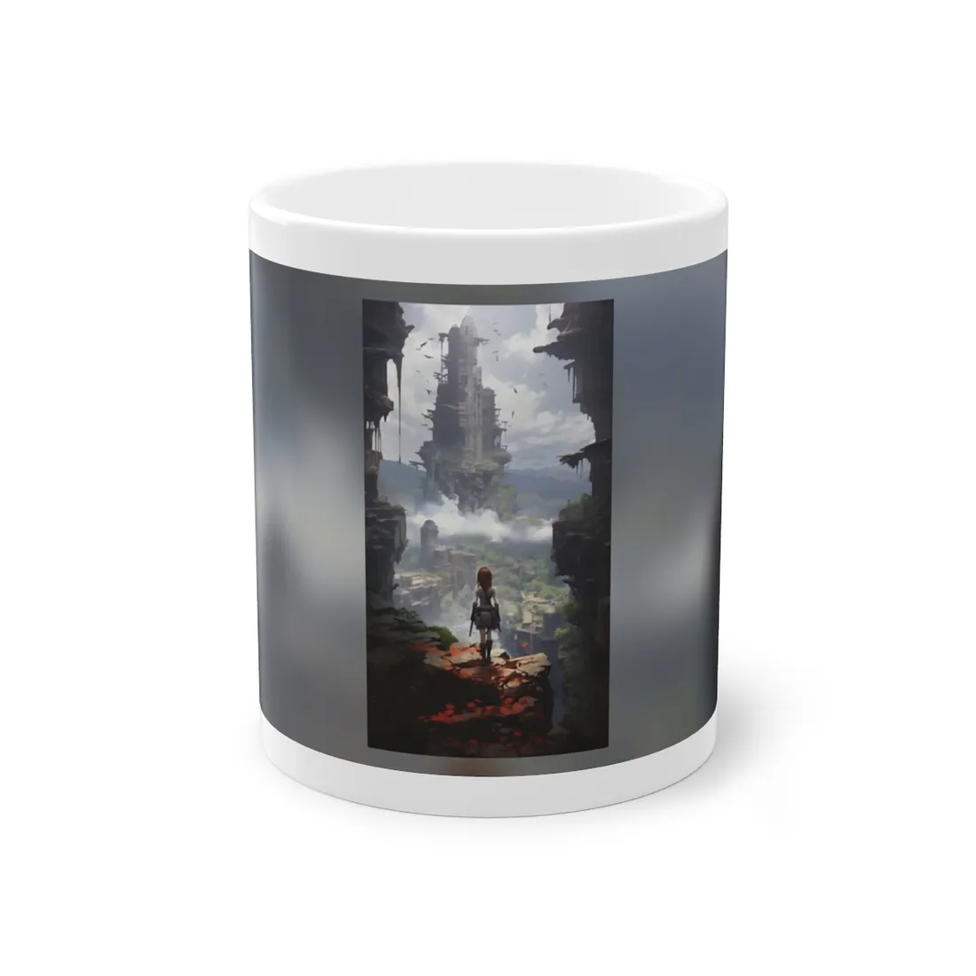 Dramatic Anime Red-Haired Bird in Flight: Mid-Air Motion Digital Art - Mug