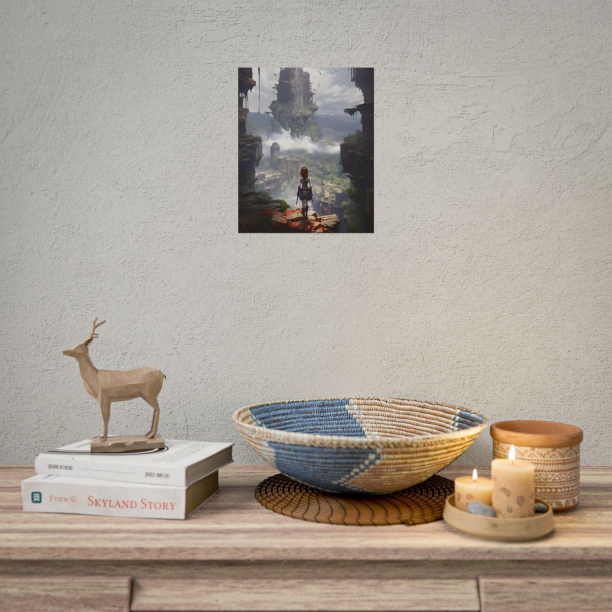Dramatic Anime Red-Haired Bird in Flight: Mid-Air Motion Digital Art - Poster