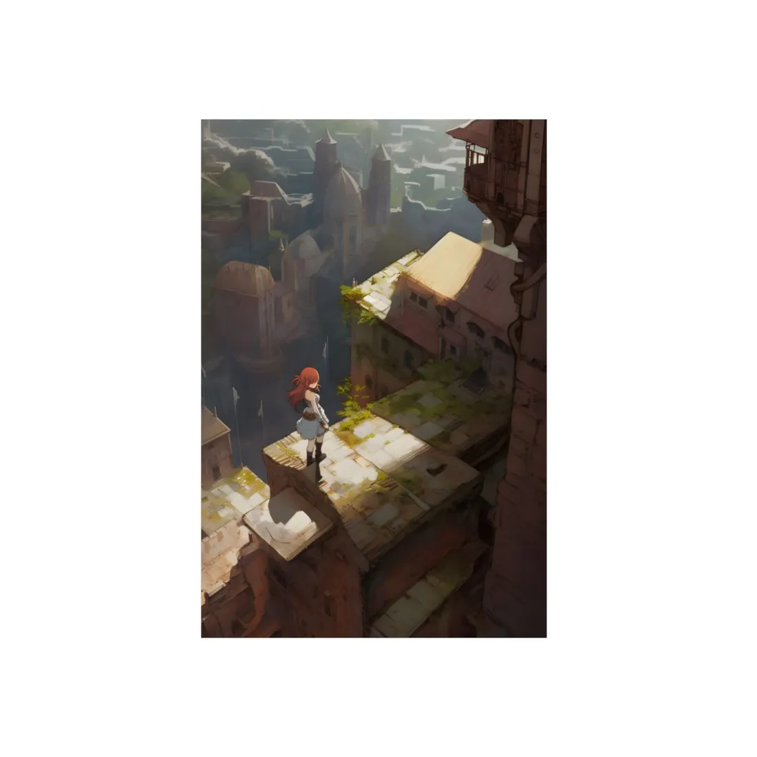 Dramatic Anime Red-Haired Heroine: Digital Artwork of Courage and Action - Metal Poster