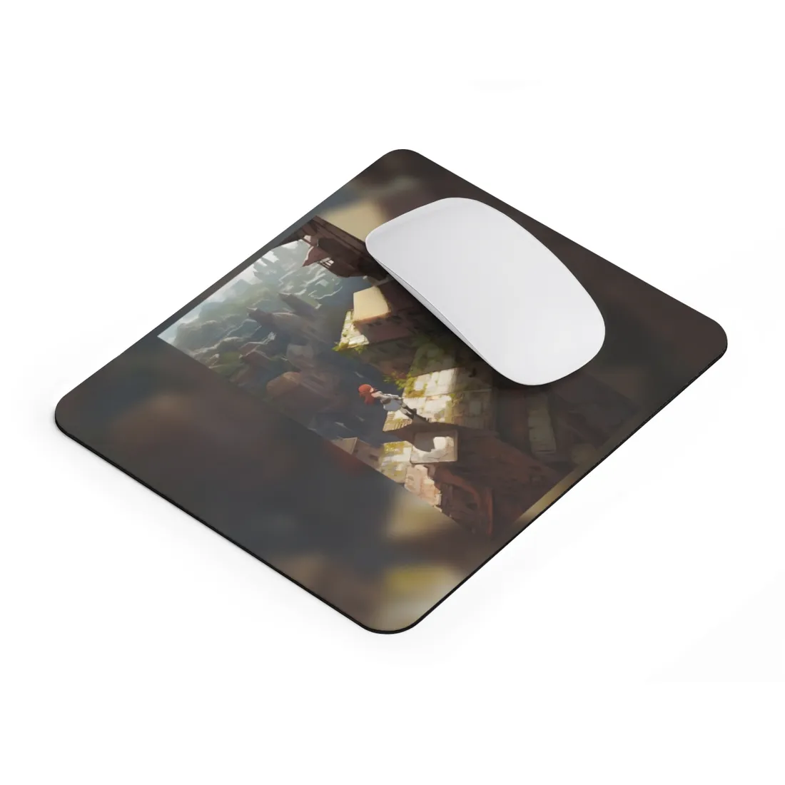 Dramatic Anime Red-Haired Heroine: Digital Artwork of Courage and Action - Mouse Pad