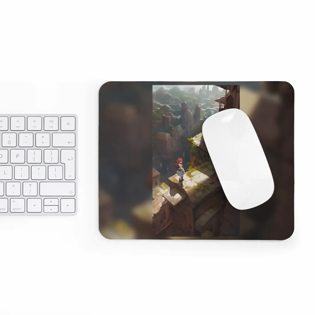 Dramatic Anime Red-Haired Heroine: Digital Artwork of Courage and Action - Mouse Pad