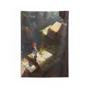 Girl on Mossy Rooftop Wall Tapestry