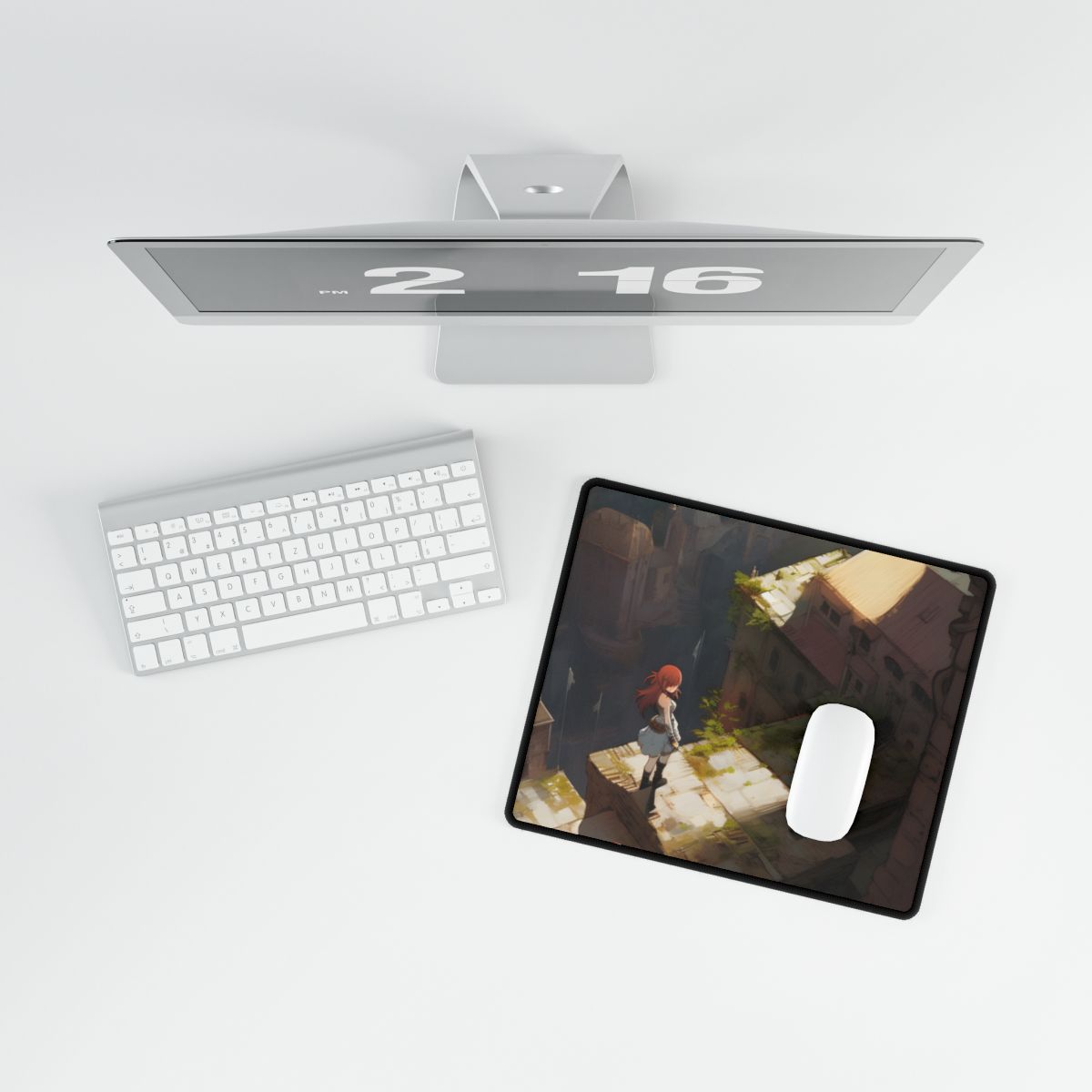 Dramatic Anime Red-Haired Heroine: Digital Artwork of Courage and Action - Desk Mat