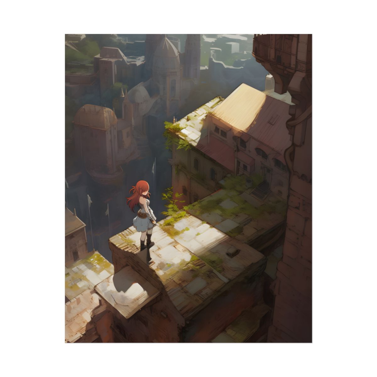 Dramatic Anime Red-Haired Heroine: Digital Artwork of Courage and Action - Poster