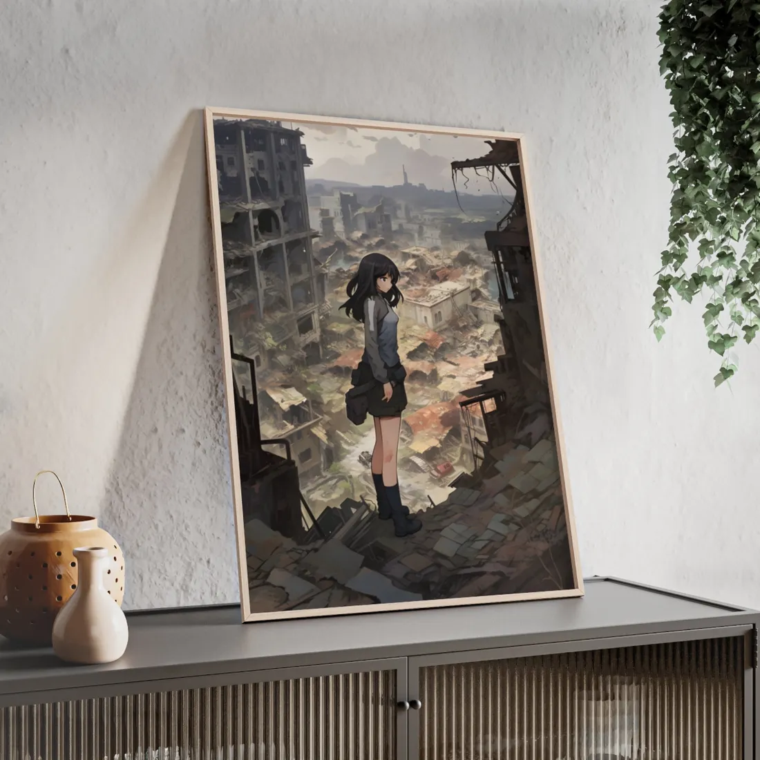 Dramatic Anime Scene: Detailed Bird's Eye View - Framed Poster