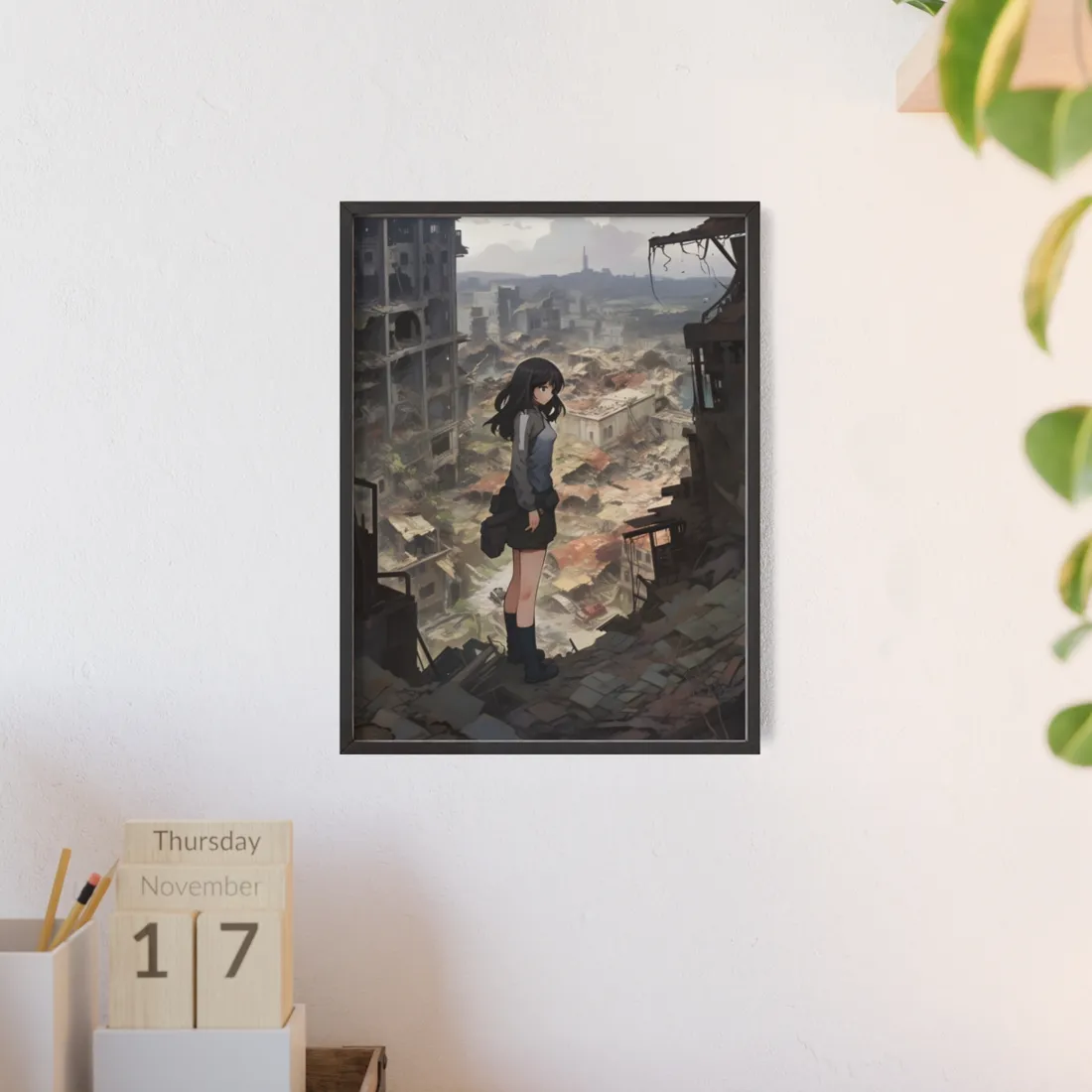 Dramatic Anime Scene: Detailed Bird's Eye View - Framed Poster