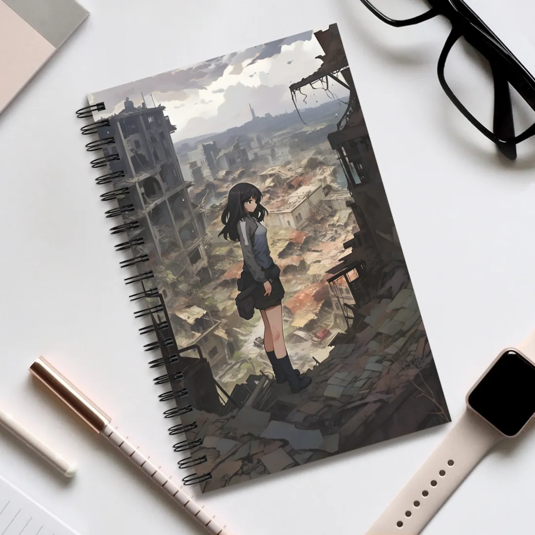 Dramatic Anime Scene: Detailed Bird's Eye View - Spiral Notebook