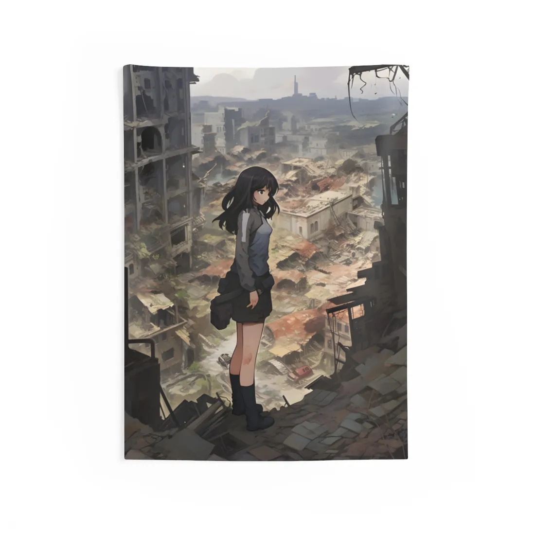 Dramatic Anime Scene: Detailed Bird's Eye View - Wall Tapestry