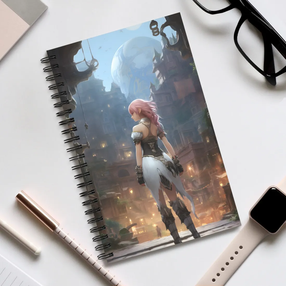 Dramatic Anime-Style Bird in Flight: Realistic Detail - Spiral Notebook