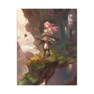 Girl on Mossy Floating Cliff Canvas Print