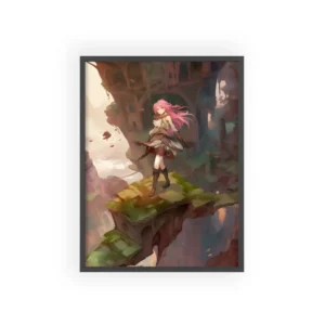 Girl on Mossy Floating Cliff Framed Poster
