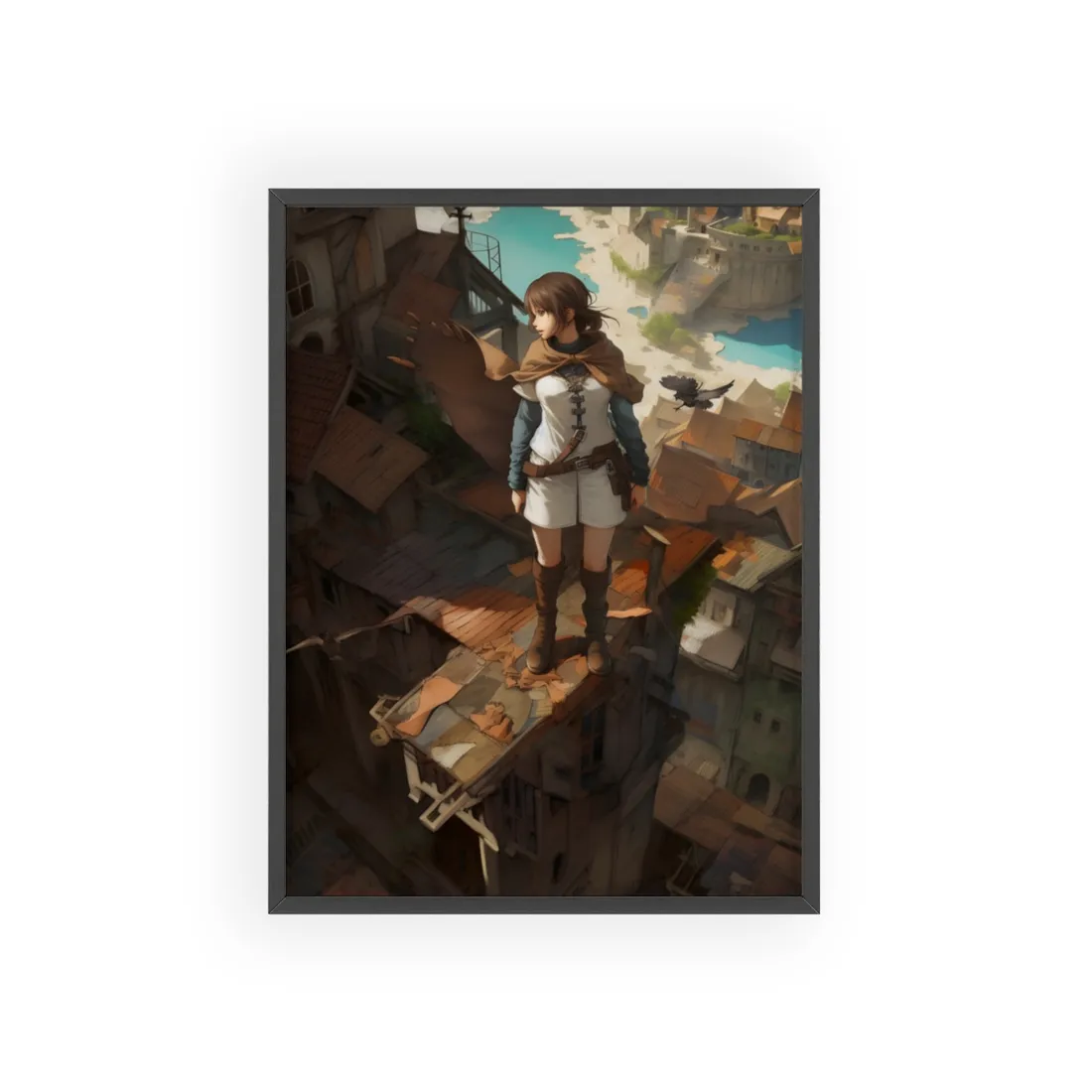 Dramatic Bird's Eye View: Anime in Flight - Framed Poster
