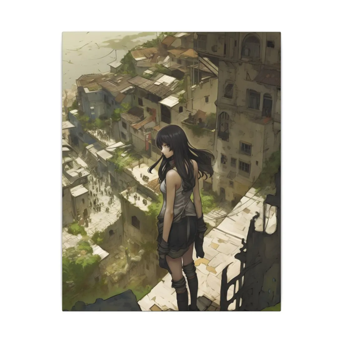 Dramatic Bird's Eye View: Mysterious Anime Encounter - Canvas