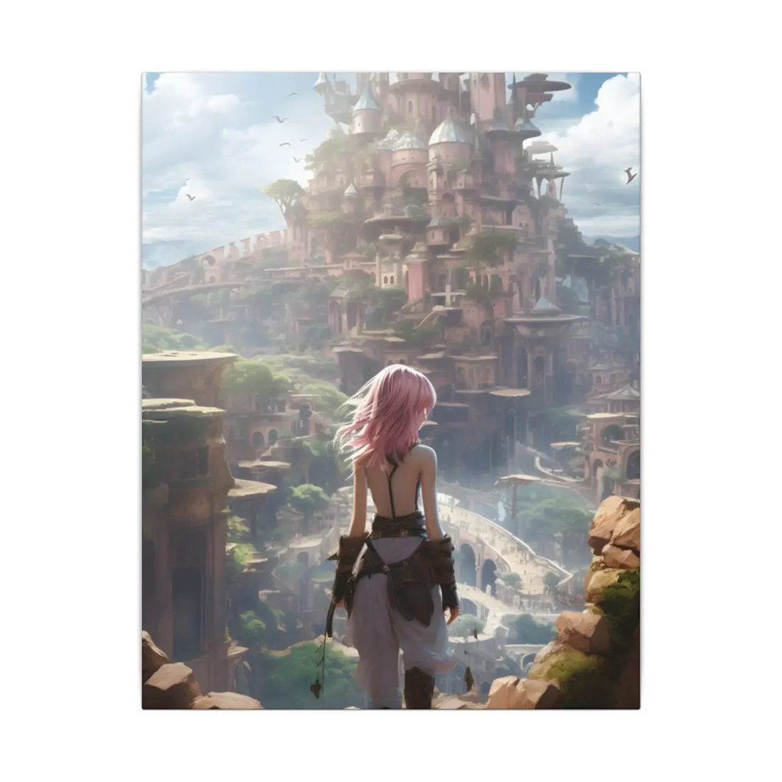 Dramatic Birds Eye View Anime Art: Digital Artwork in Flight - Canvas