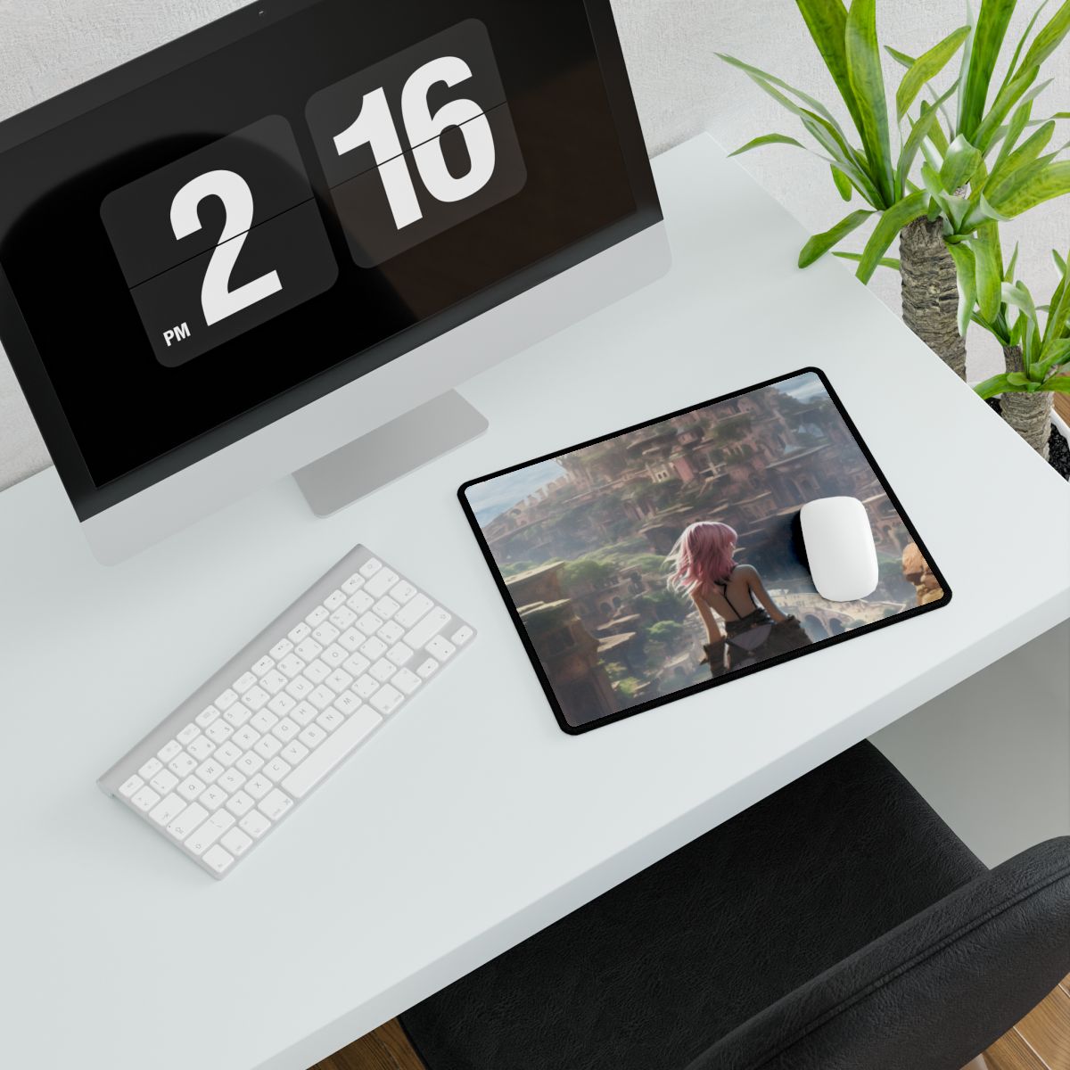 Dramatic Birds Eye View Anime Art: Digital Artwork in Flight - Desk Mat