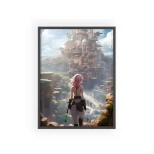 Woman Overlooking Fantasy City Framed Poster