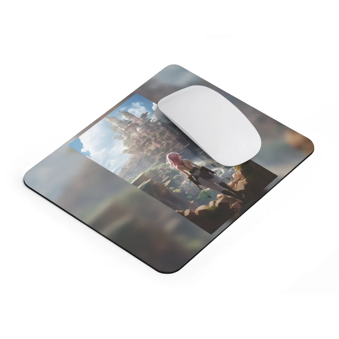 Dramatic Birds Eye View Anime Art: Digital Artwork in Flight - Mouse Pad