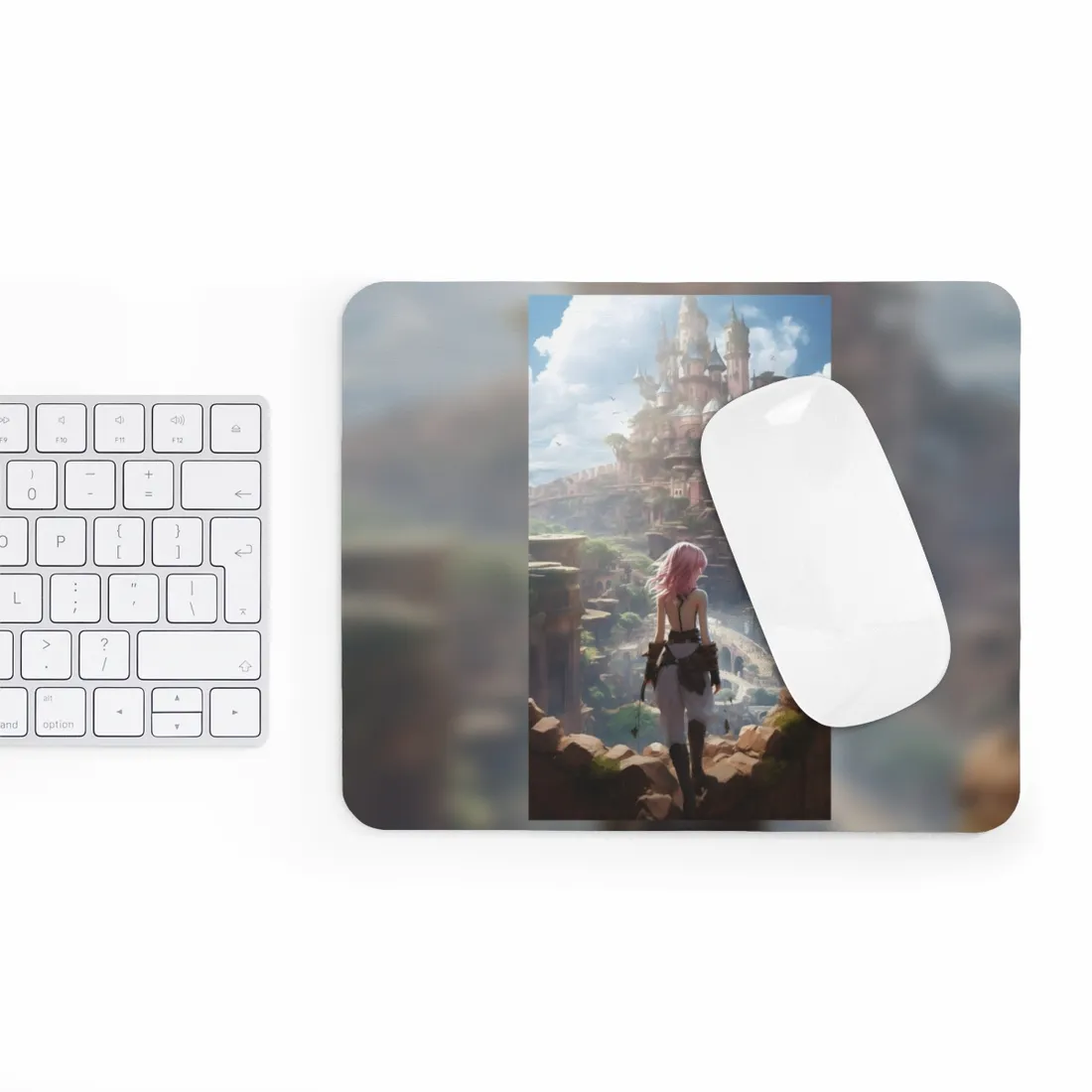 Dramatic Birds Eye View Anime Art: Digital Artwork in Flight - Mouse Pad