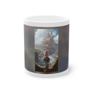 Woman Overlooking Fantasy City Mug
