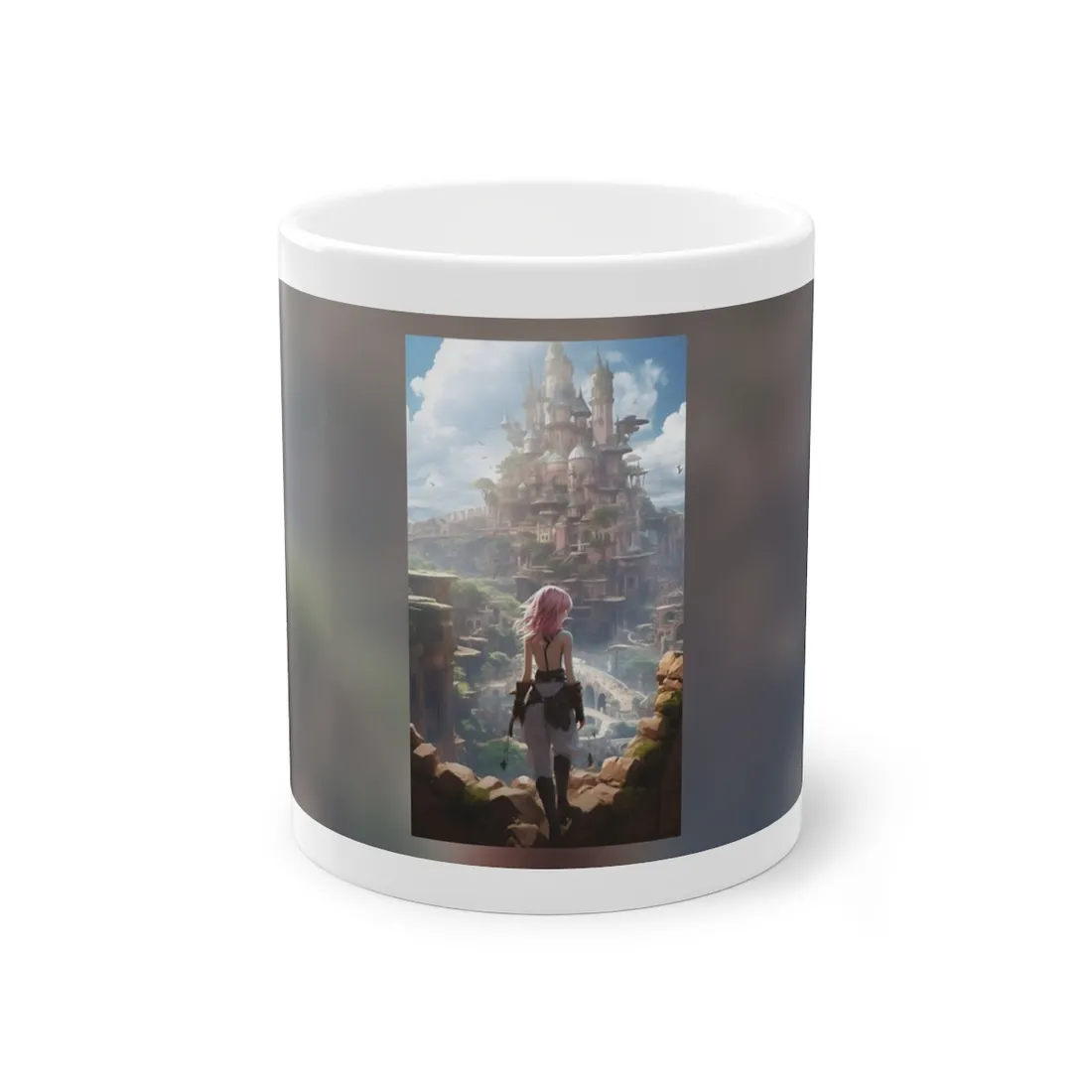 Dramatic Birds Eye View Anime Art: Digital Artwork in Flight - Mug