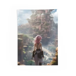 Woman Overlooking Fantasy City Wall Tapestry