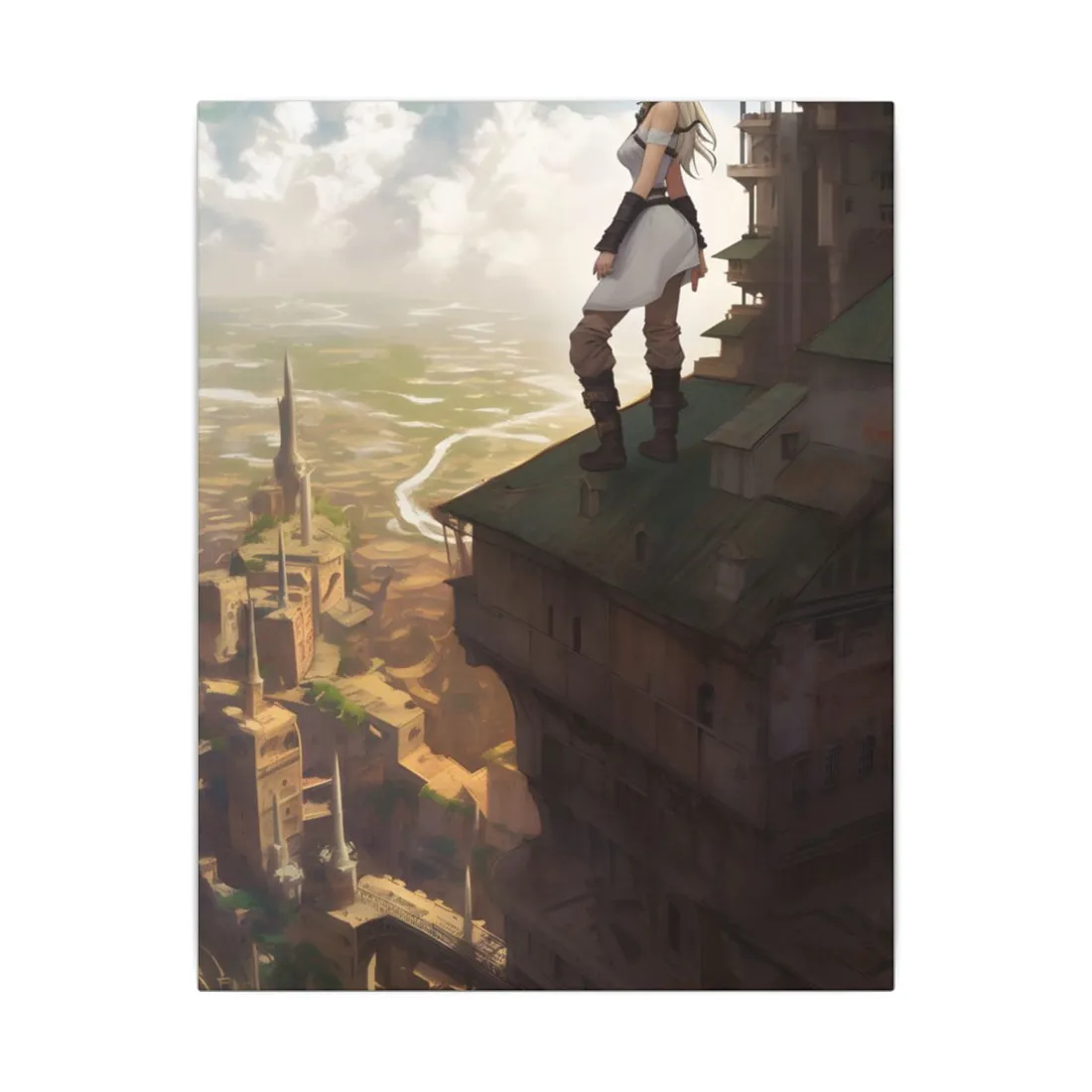 Dramatic Birds Eye View: Anime Blonde Female in Contemplation - Canvas