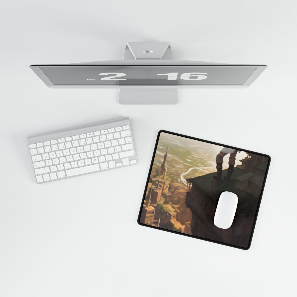 Dramatic Birds Eye View: Anime Blonde Female in Contemplation - Desk Mat