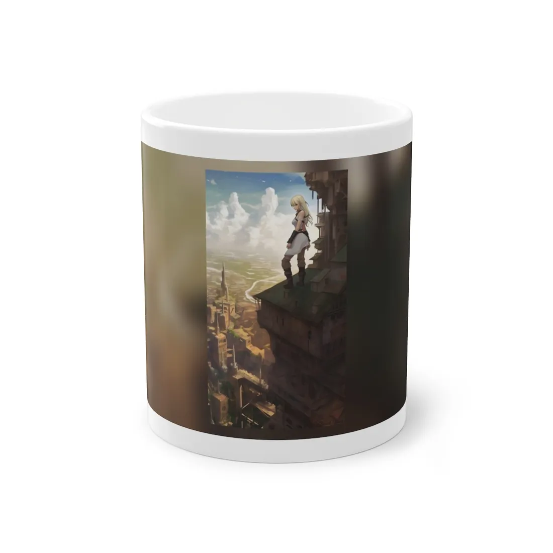 Dramatic Birds Eye View: Anime Blonde Female in Contemplation - Mug