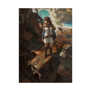 Girl Standing on Rooftop Poster