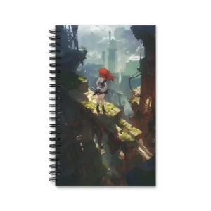 Red-Haired Anime Girl on a Ruined Bridge Spiral Notebook