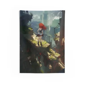 Girl Overlooking Ruined City Wall Tapestry