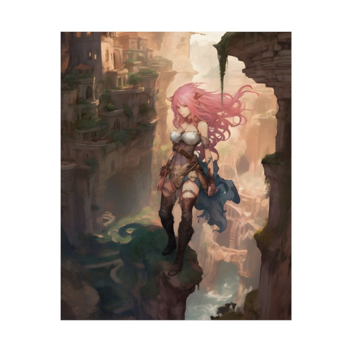 Dramatic Birds Eye View: Anime-Style Bird in Flight - Poster