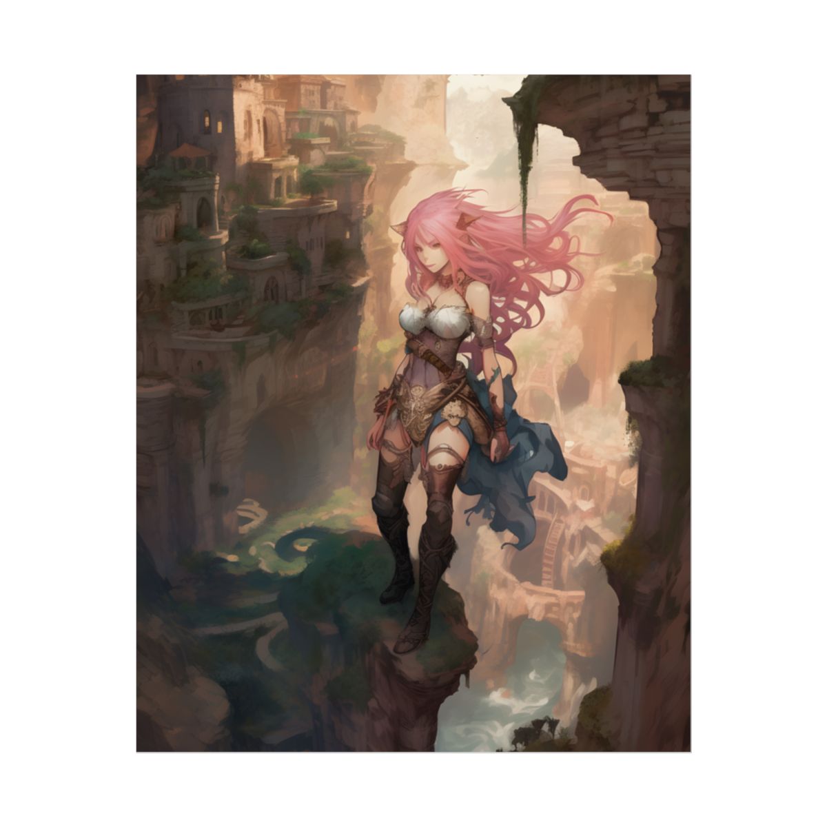 Dramatic Birds Eye View: Anime-Style Bird in Flight - Poster