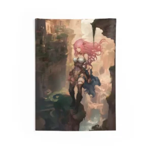 Warrior Woman on Cliff Edge Wall Tapestry