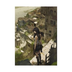 Dark Haired Girl Overlooking City Poster