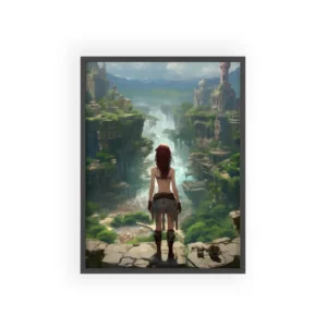 Woman Overlooking Waterfall Valley Framed Poster