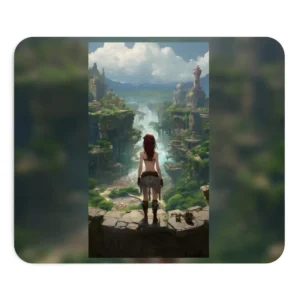 Woman Overlooking Waterfall Valley Mouse Pad