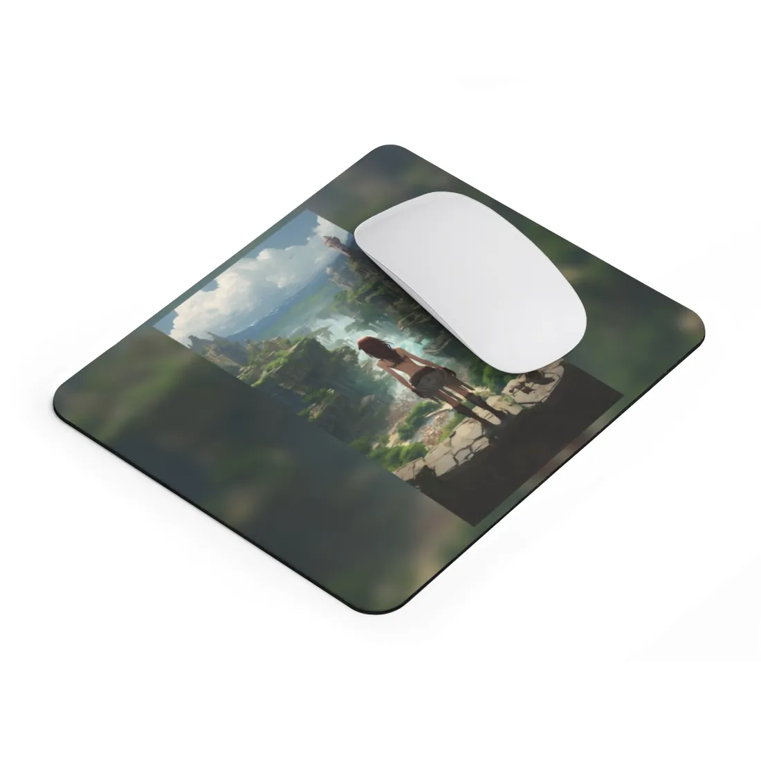 Dramatic Birds Eye View: Red Haired Anime Girl in Urban Landscape - Mouse Pad