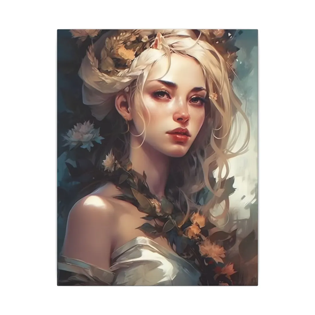 Dramatic Blonde Portrait: Red Hues Digital Art - Canvas