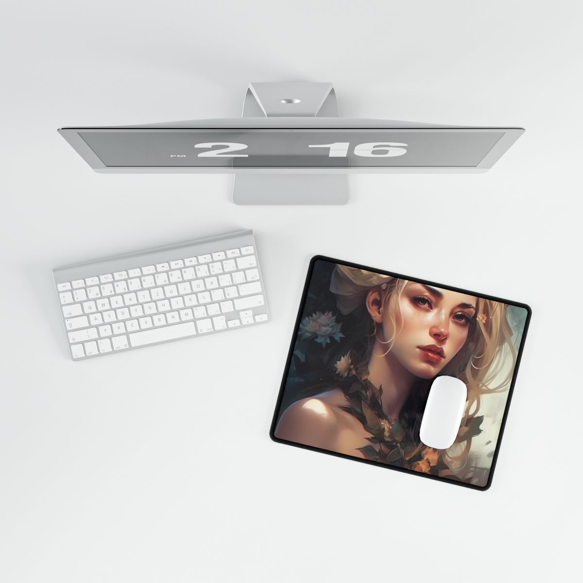 Dramatic Blonde Portrait: Red Hues Digital Art - Desk Mat