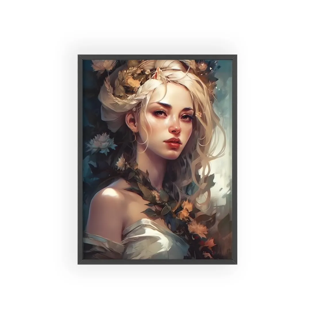 Dramatic Blonde Portrait: Red Hues Digital Art - Framed Poster