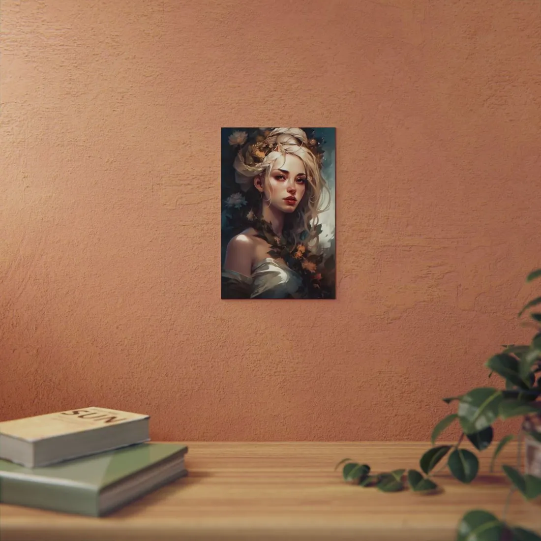 Dramatic Blonde Portrait: Red Hues Digital Art - Metal Poster