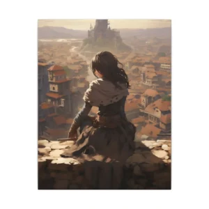Woman Overlooking Hilltop Castle Canvas Print