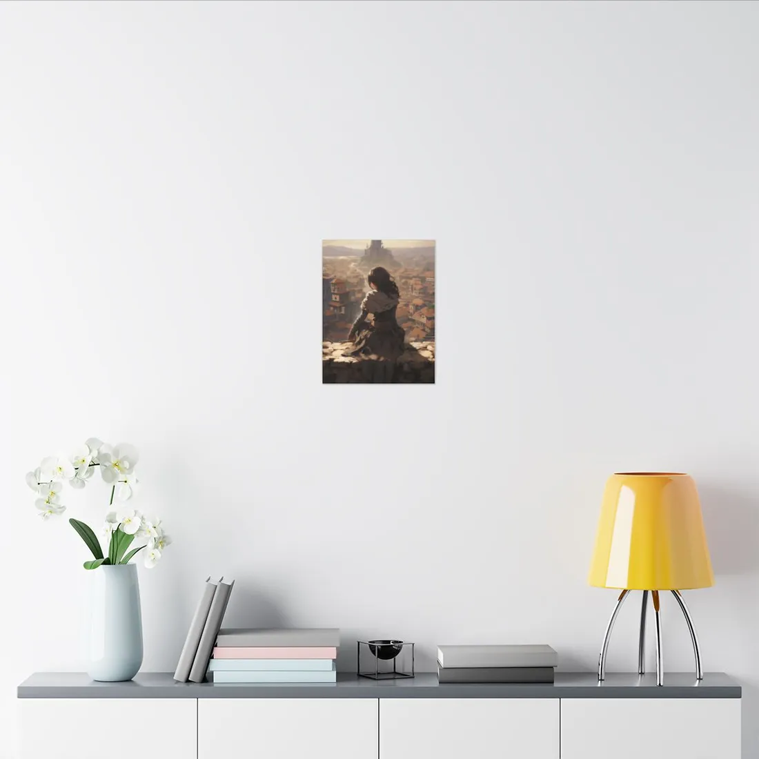 Dramatic Character Illustration: Bird's Eye View in Motion - Canvas