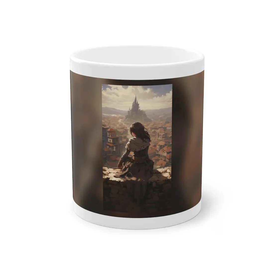 Dramatic Character Illustration: Bird's Eye View in Motion - Mug