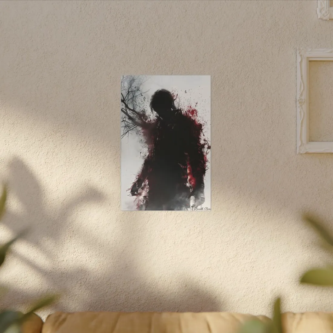 Dramatic Emerging Figure: Narrative Artwork in Blood - Canvas